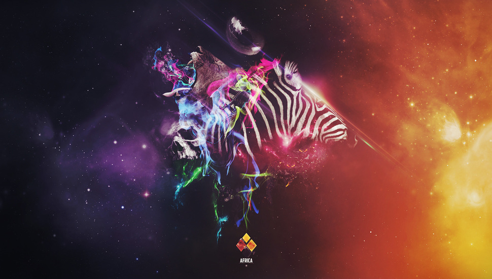 Africa, Collage, Zebra, Africa, Leo, Skull Desktop - Zebras In Space - HD Wallpaper 