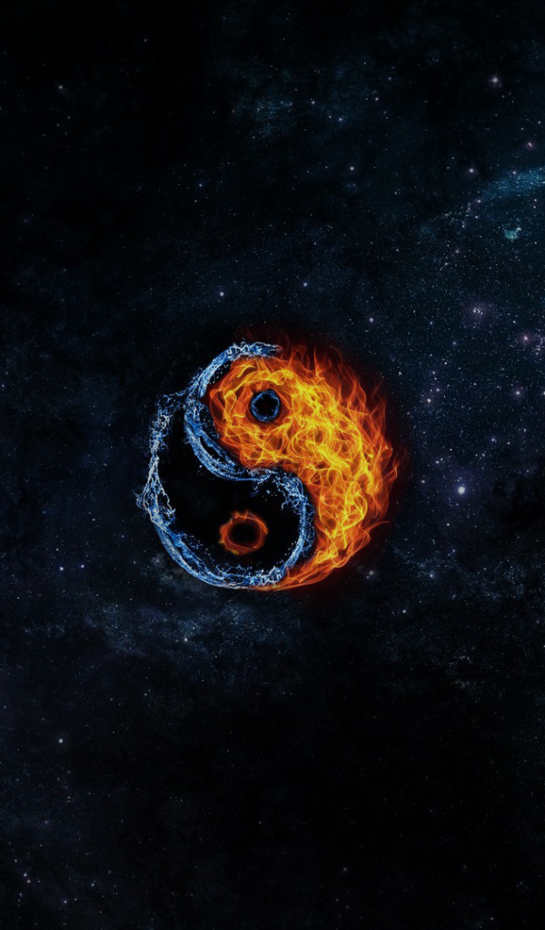Yin, Yang, Water, Fire, Elements, Stars, Nebula - Yin Yang Hd - HD Wallpaper 
