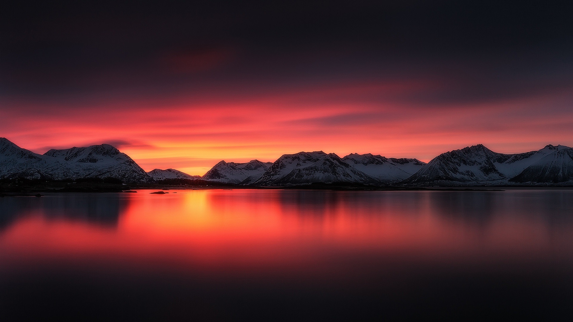 Wallpaper Beautiful Sunset Landscape, Lake, Red Sky, - Mountains With Red  Sky - 1920x1080 Wallpaper 