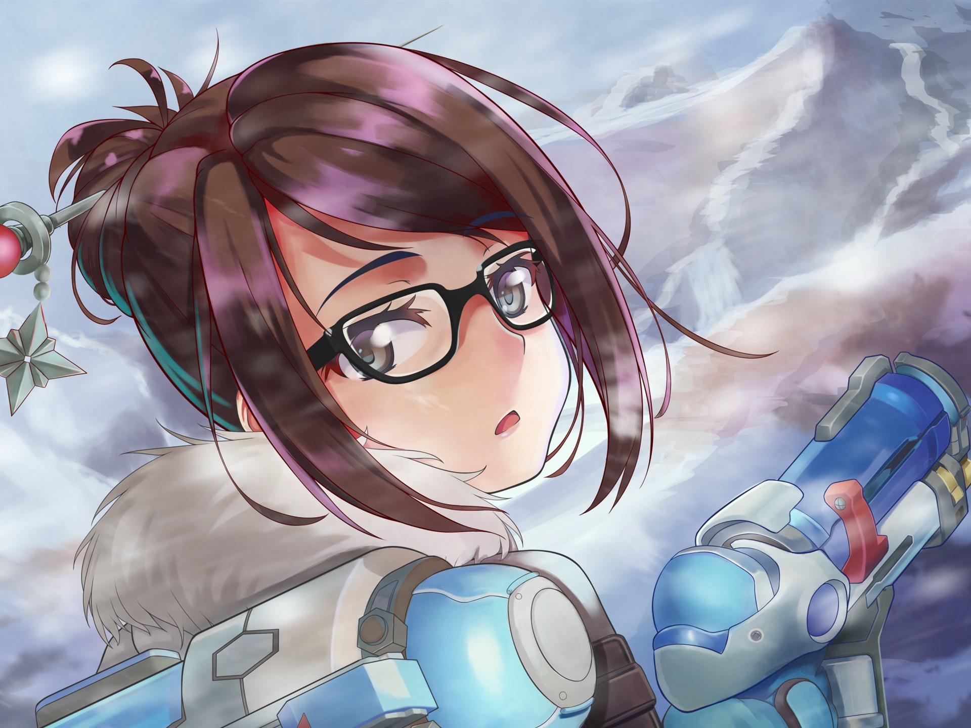Wallpaper Overwatch, Mei, Girl Look Back, Glasses - Mei Overwatch Wallpaper Anime - HD Wallpaper 
