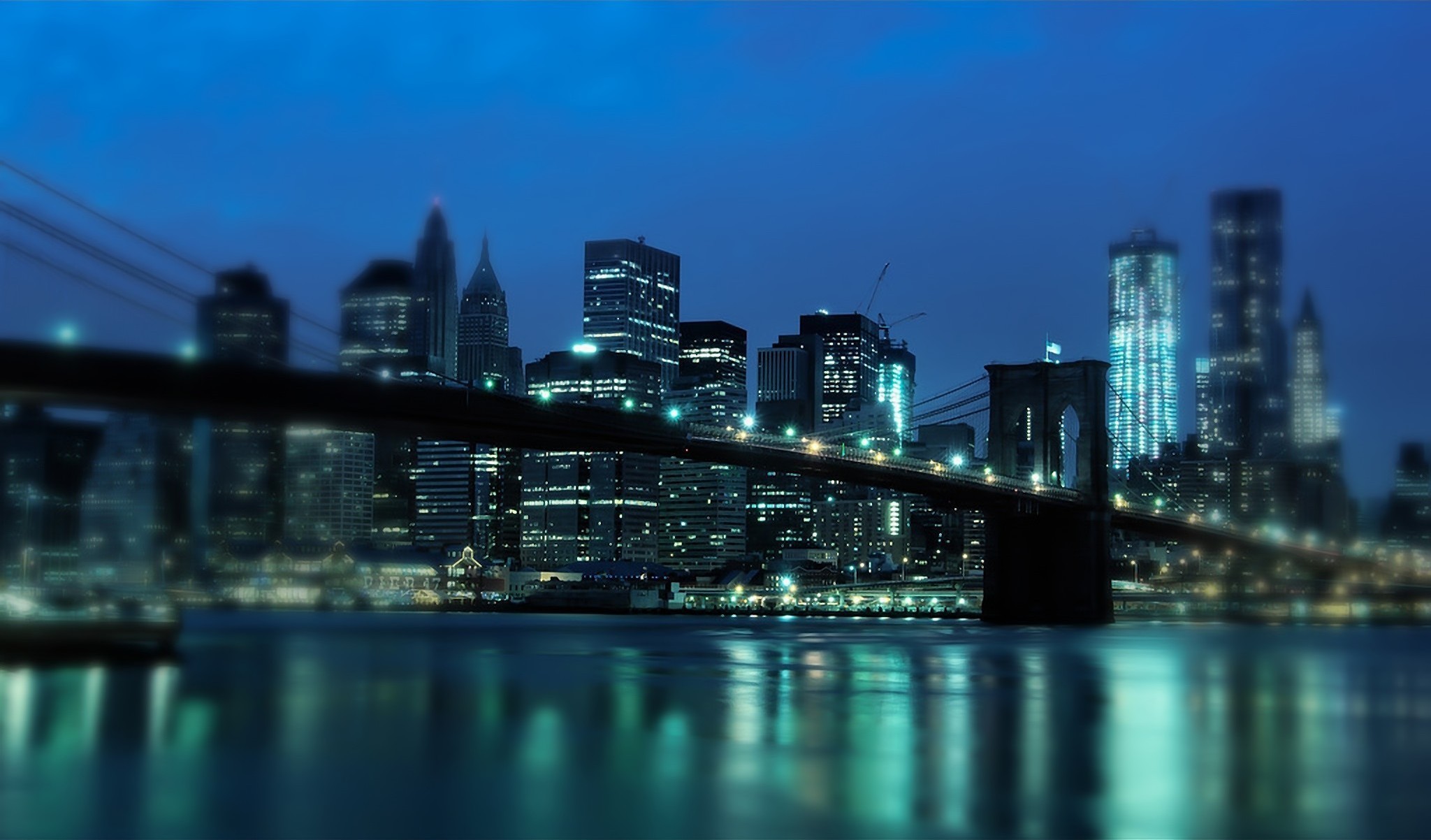 2048x1202, Cityscapes City Lights Manhattan Bridge - Manhattan Night Wallpaper Hd - HD Wallpaper 