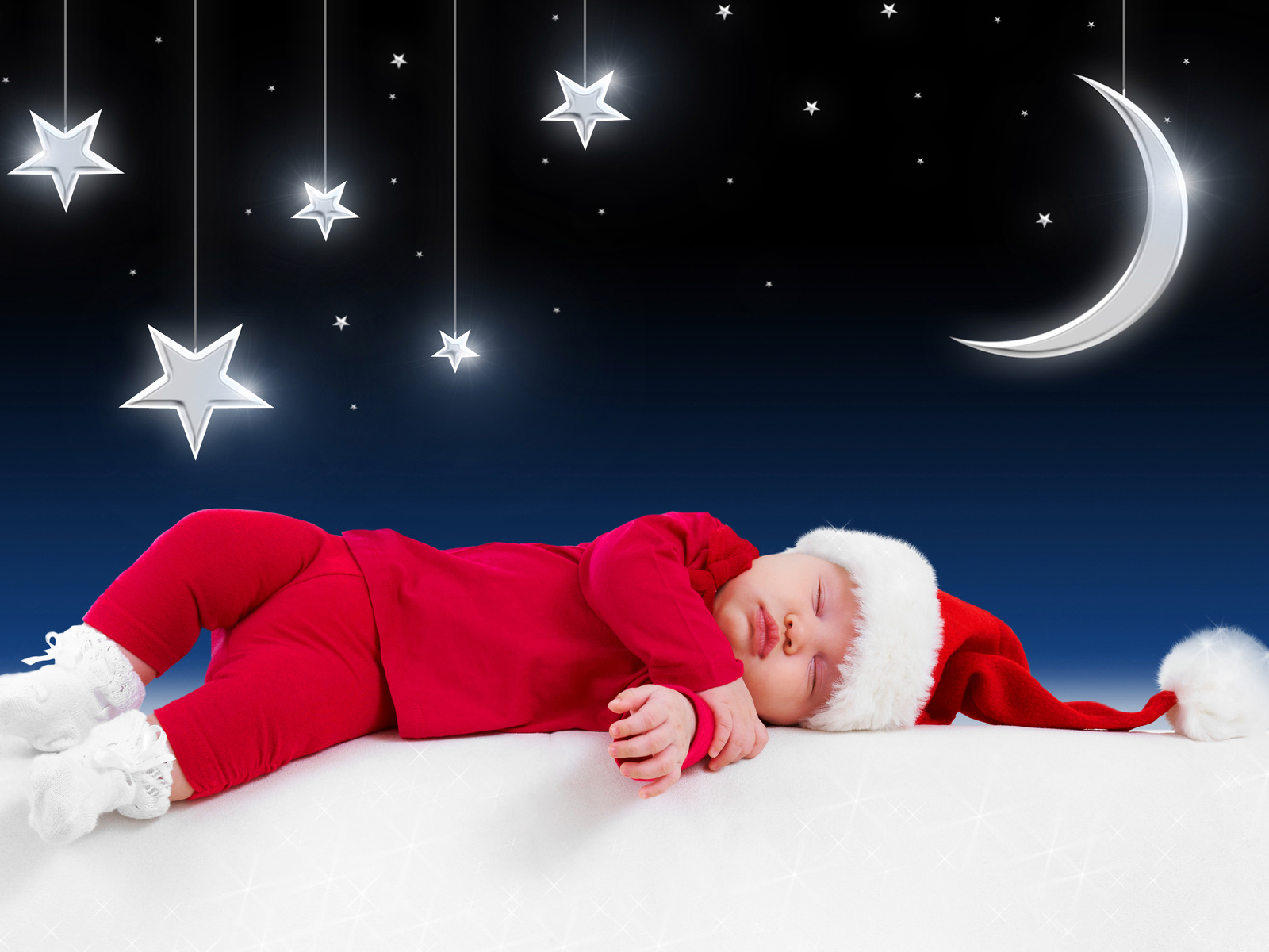 Little Santa Claus, Clothes, Merry Christmas, New Year, - Moon And Star Baby Sleeping - HD Wallpaper 