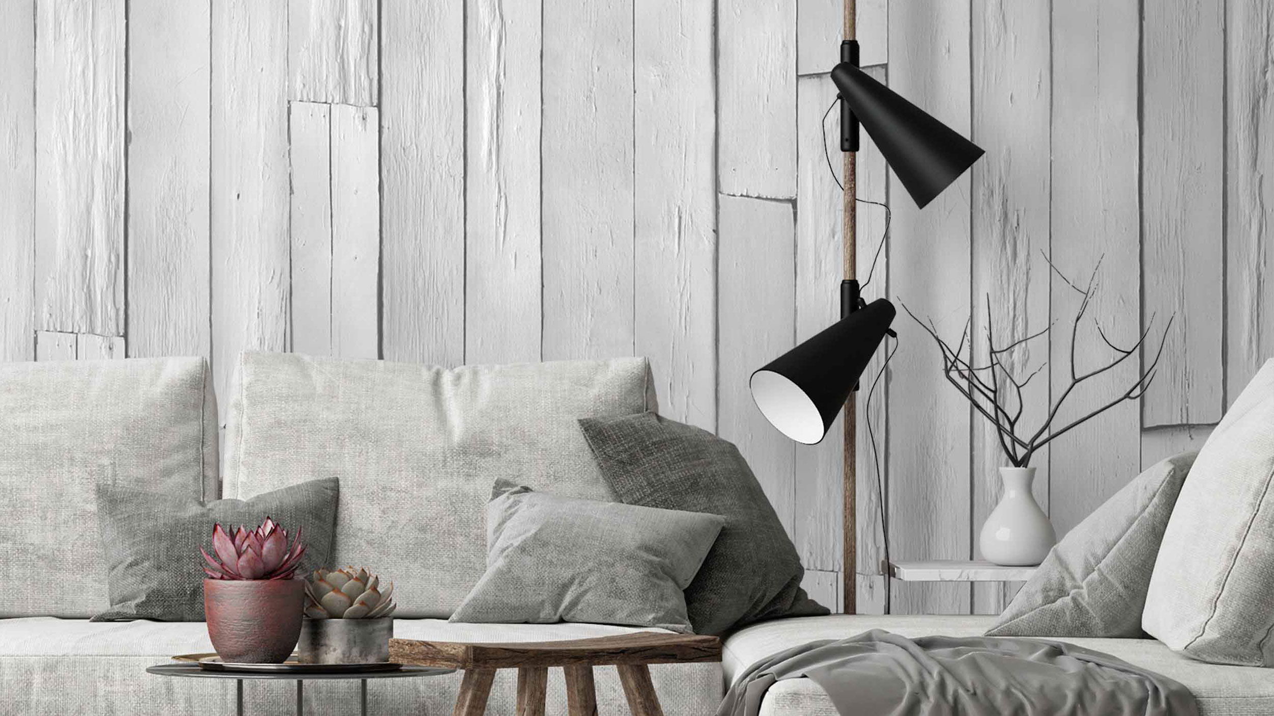 Grey Panelled Wood Effect Wallpaper By Woodchip & Magnolia - Grey Wood Effect Wallpaper In Livingroom - HD Wallpaper 