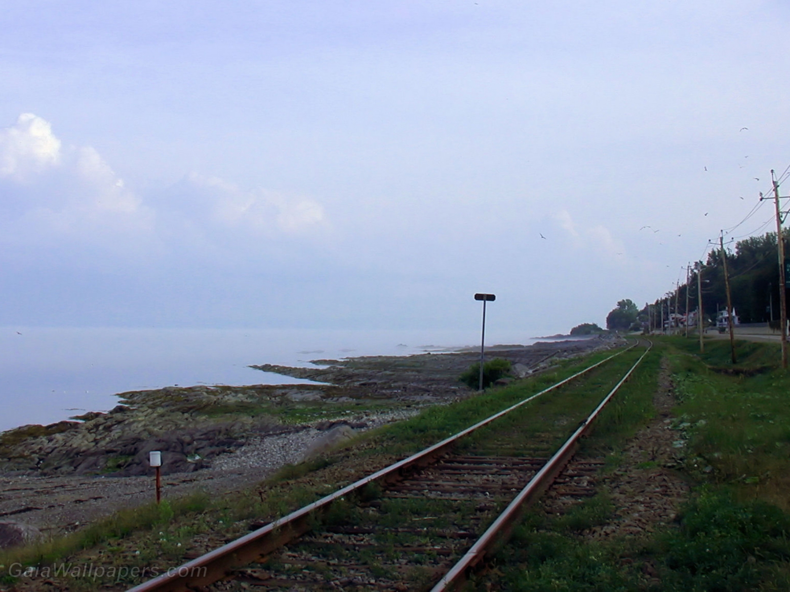 Railroad Near The Misty St-lawrence River - Track - HD Wallpaper 
