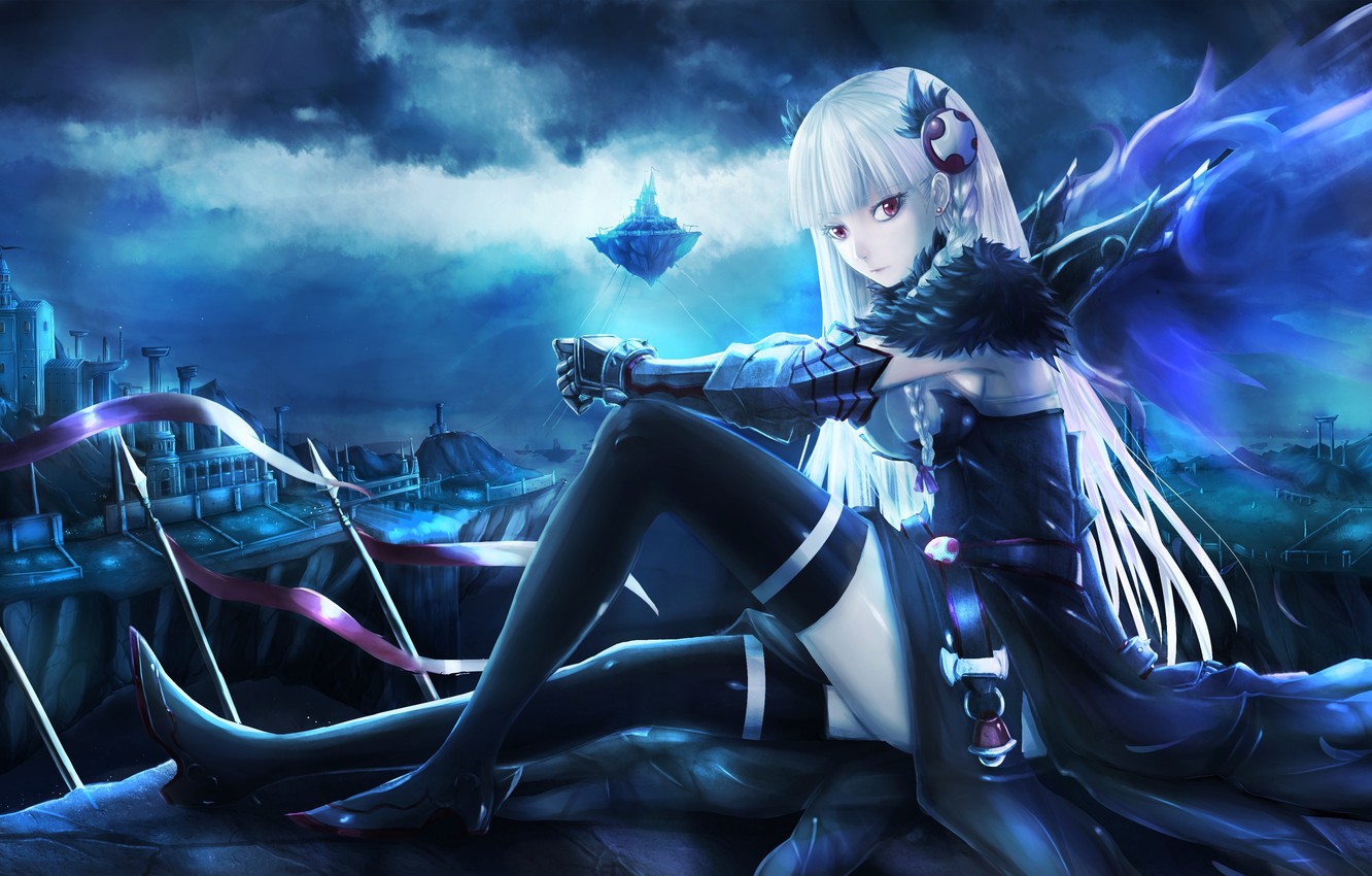 Photo Wallpaper Girl, The City, Wings, Art, Sitting, - Best Anime Wallpaper Girl - HD Wallpaper 