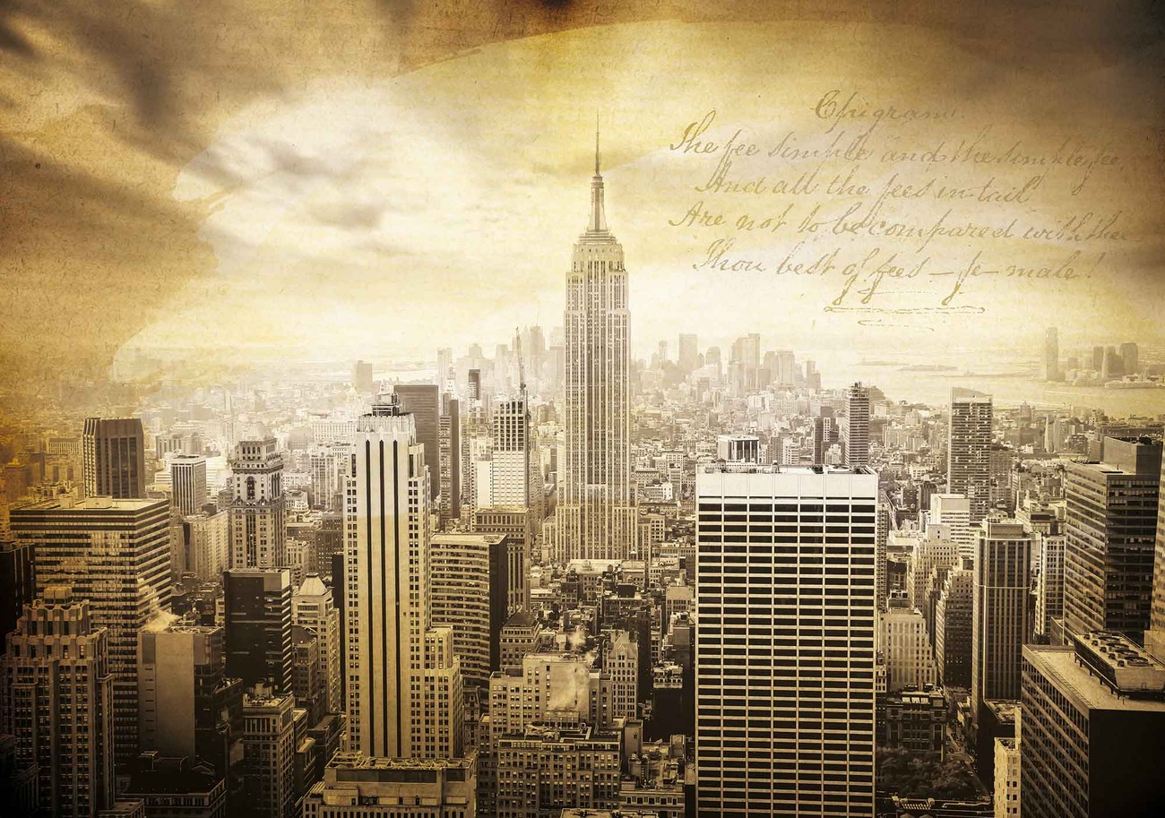 City New York Vintage Sepia Wallpaper Mural - HD Wallpaper 