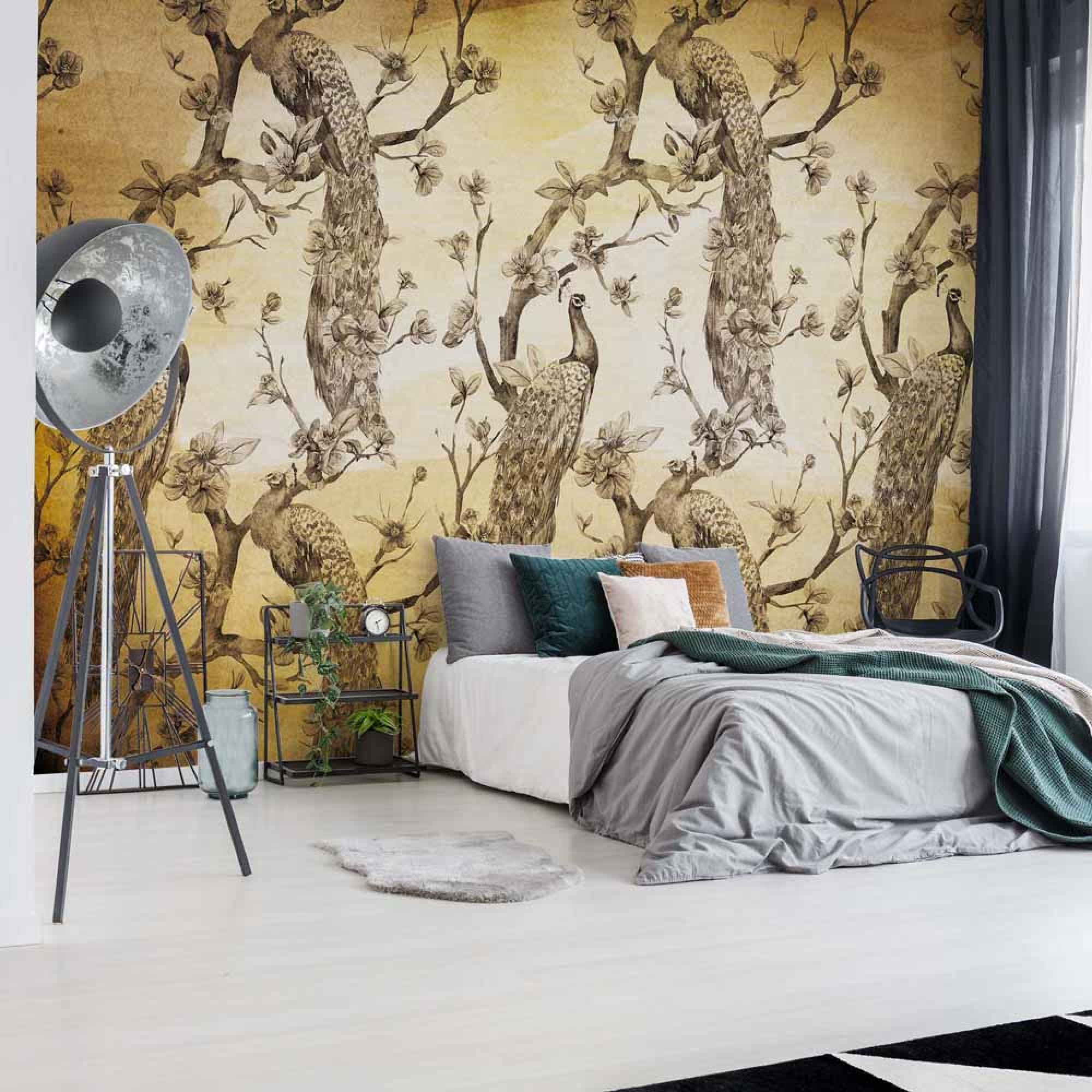 Peacocks Vintage Pattern Sepia - Türkiz Fotótapéta - HD Wallpaper 