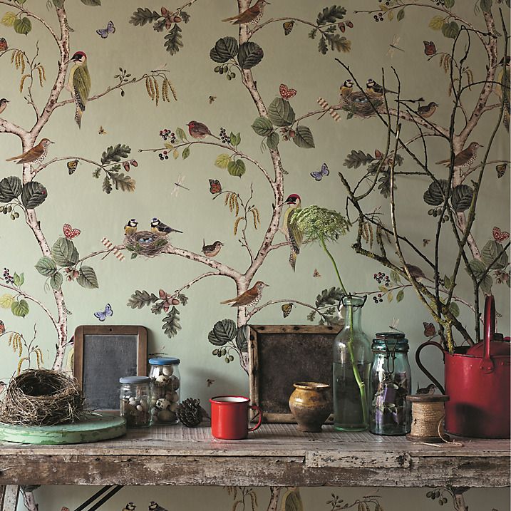 Chinoiserie Wallpaper Woodland Red - HD Wallpaper 