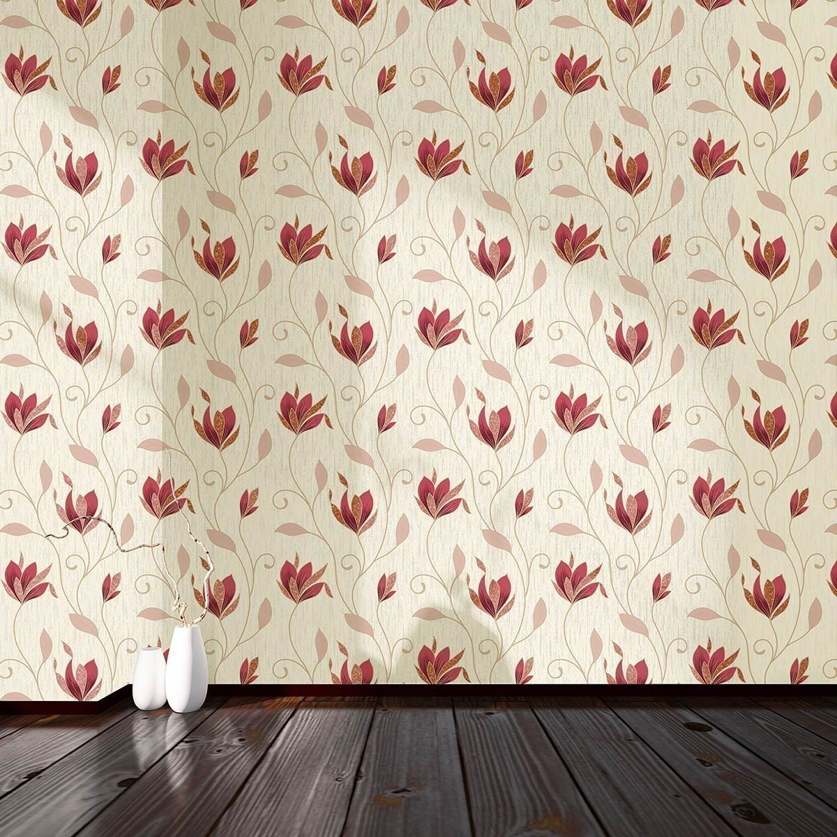 Synergy Glitter Floral Trail Rich Red Wallpaper By - Wallpaper - HD Wallpaper 
