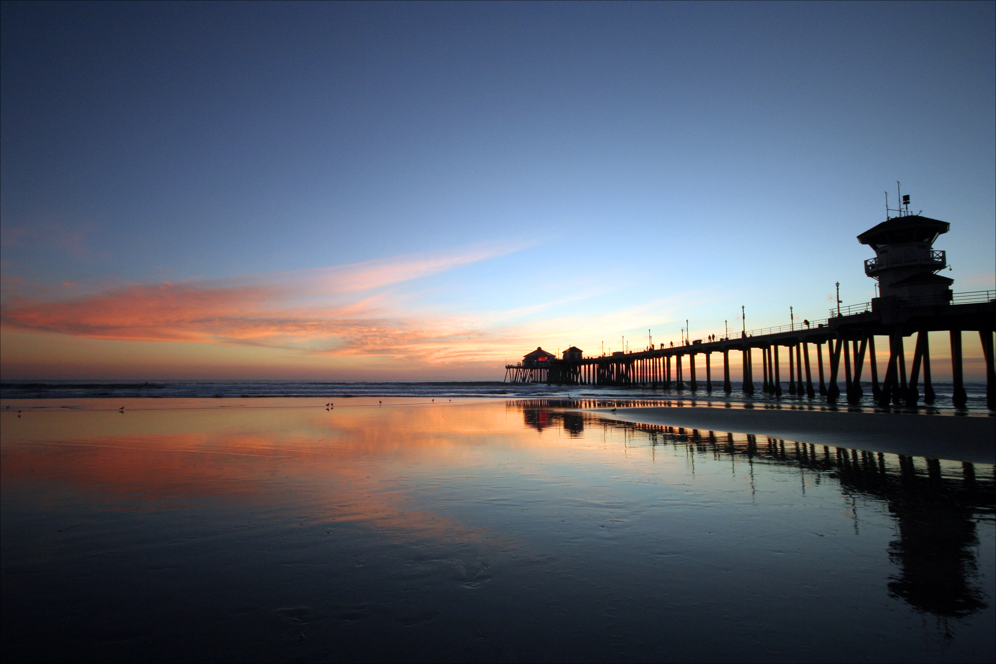 Hb Pier At Dusk - Beach-sunset - HD Wallpaper 