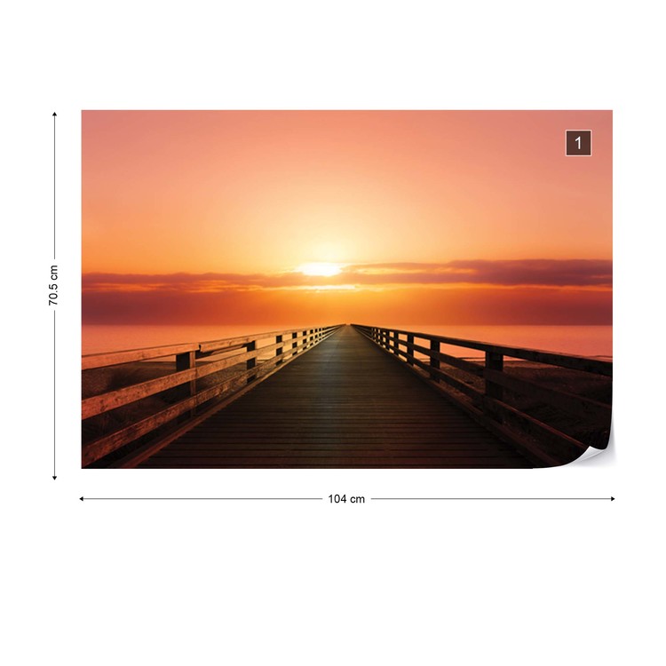 Ocean Pier Sunset Wallpaper Mural - Poster Steg Ins Wasser - HD Wallpaper 