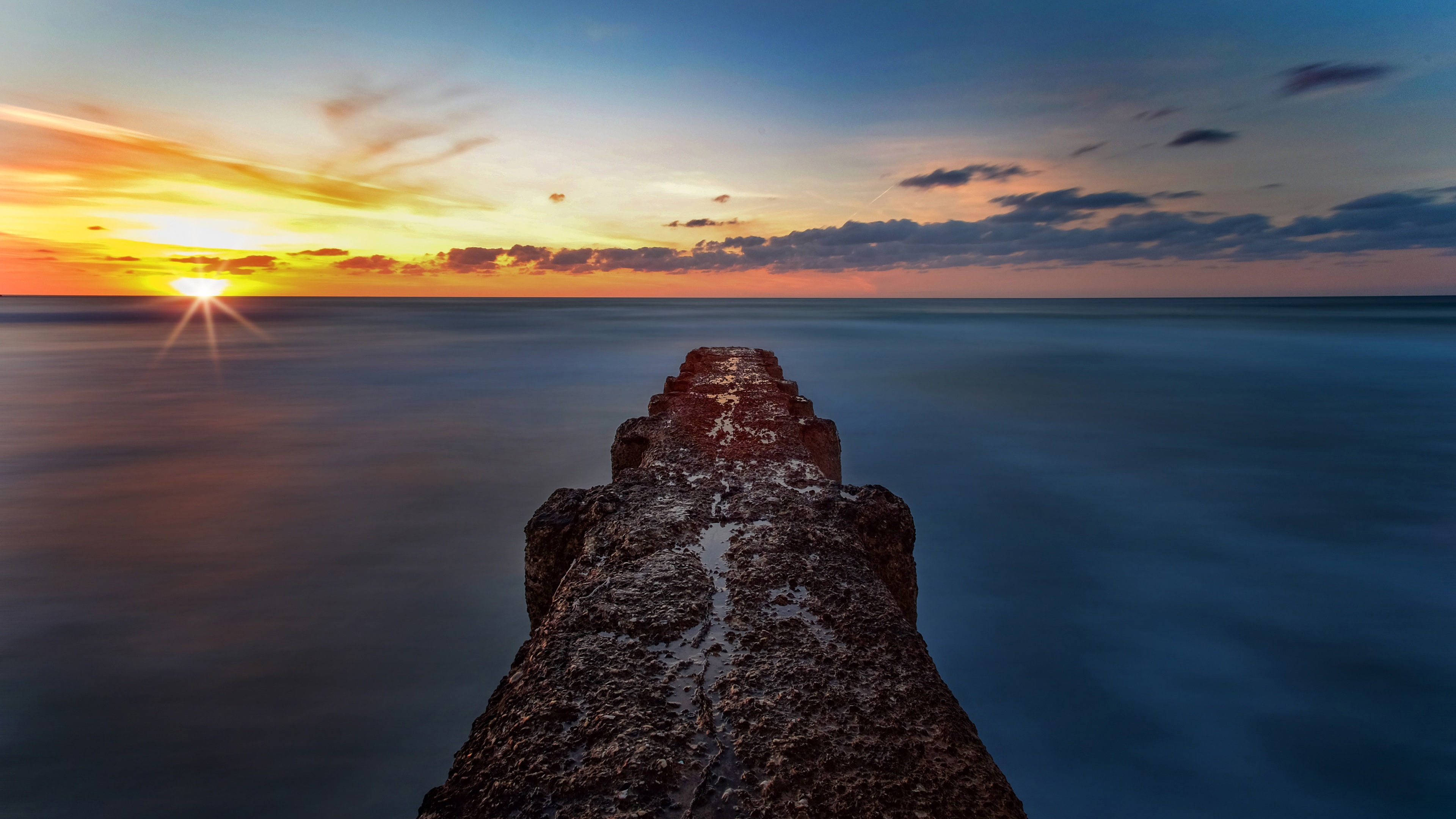 Wallpaper Sea, Sunset, Skyline, Pier - Breakwater Hd - HD Wallpaper 