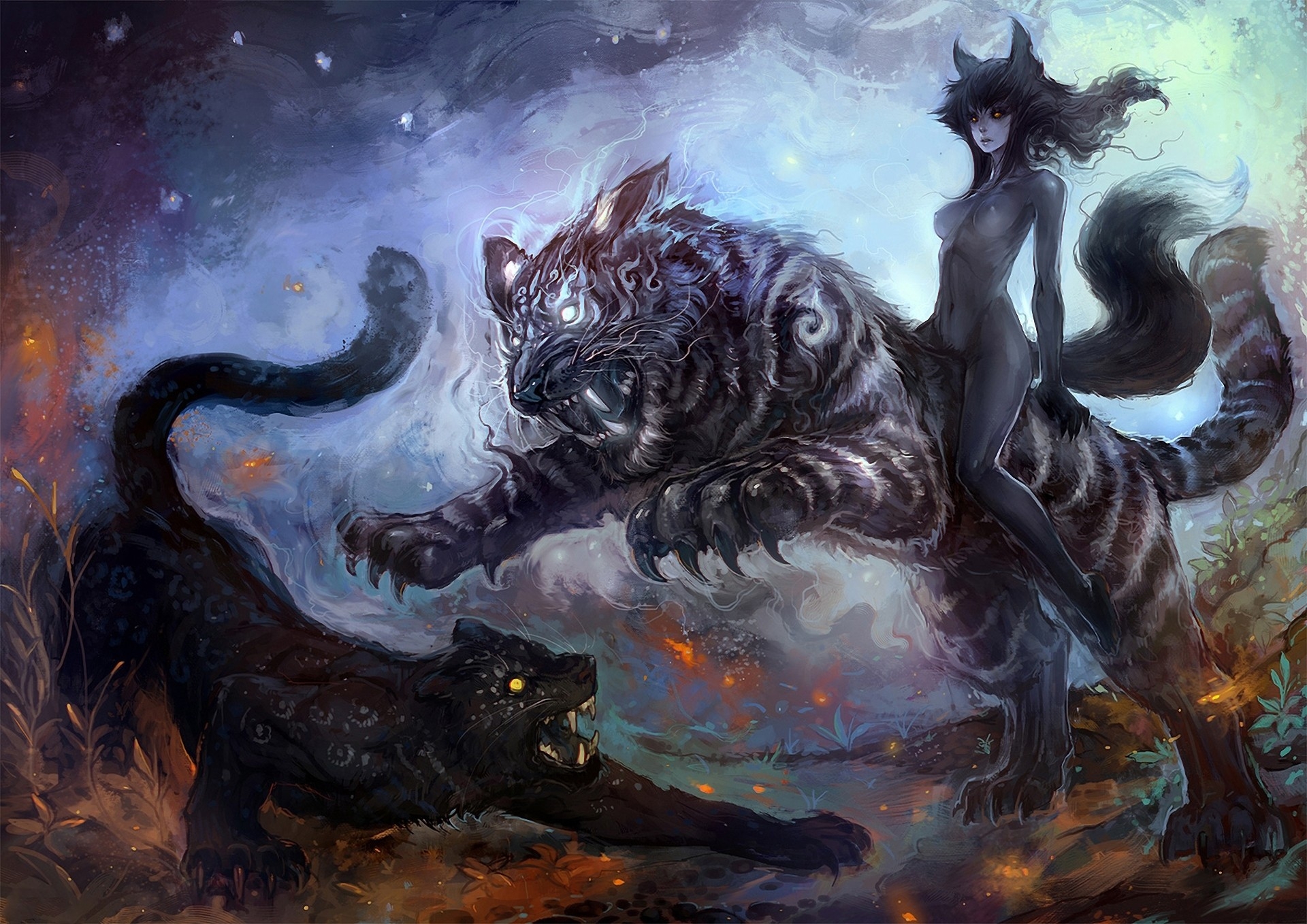 White Tiger Art Fantasy - HD Wallpaper 