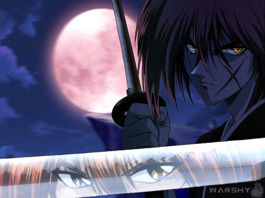 All Male Himura Kenshin Male Moon Night Reflection - HD Wallpaper 