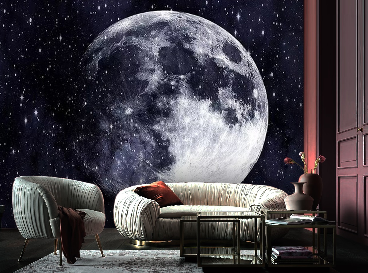 Moon With Stars - HD Wallpaper 