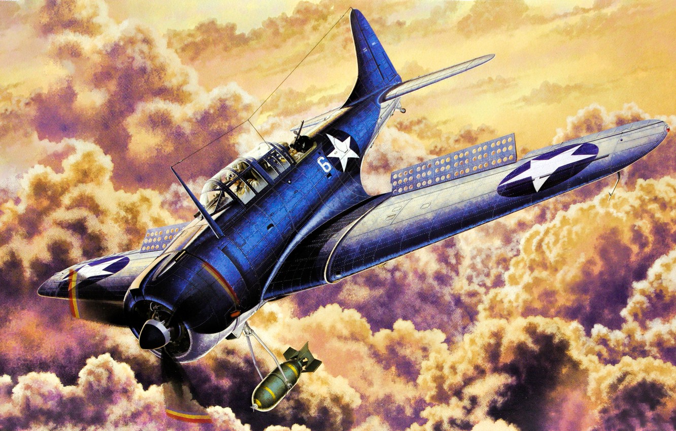Photo Wallpaper War, Art, Airplane, Painting, Aviation, - Sbd 2 Dauntless 1 48 - HD Wallpaper 