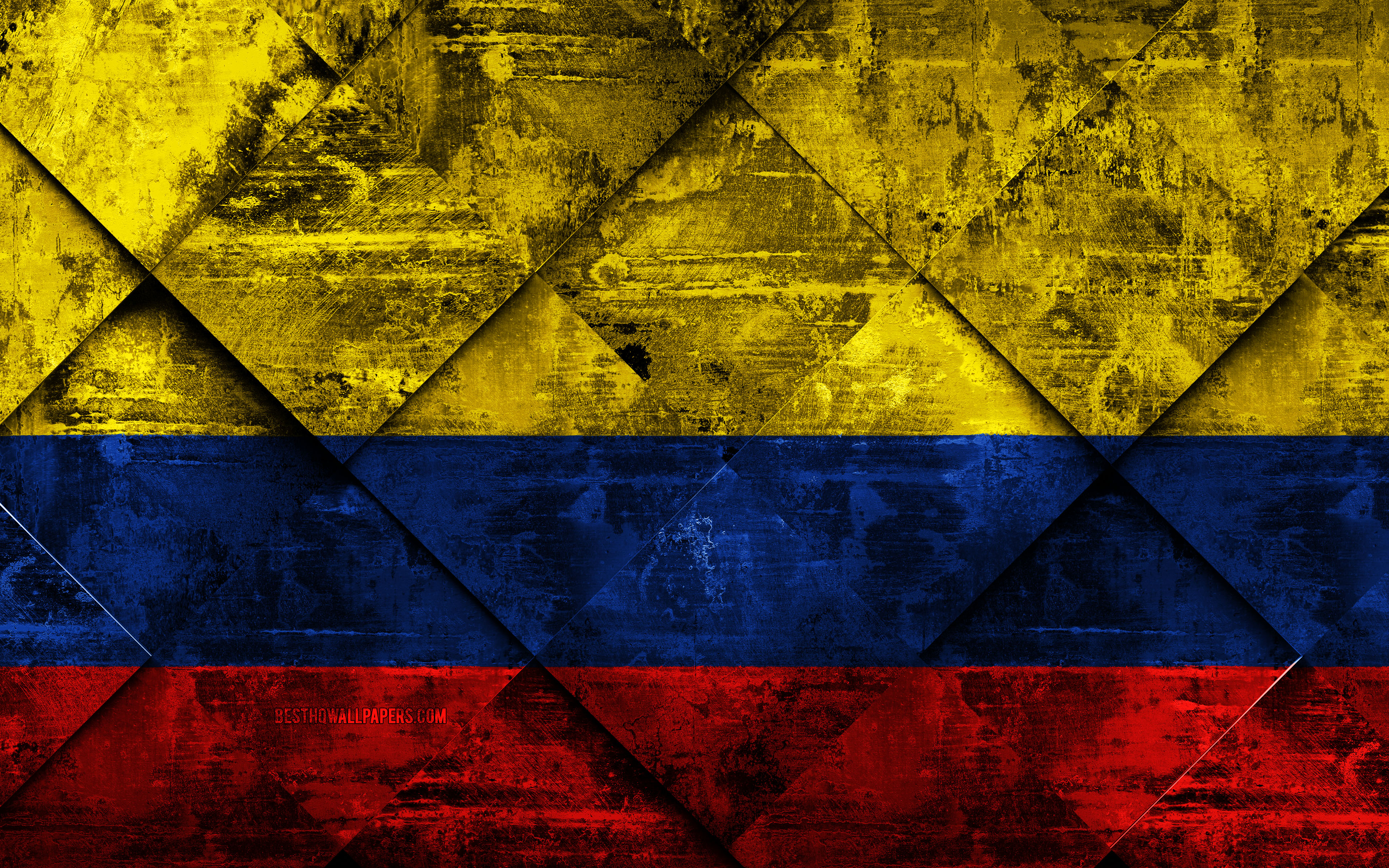 Flag Of Colombia, 4k, Grunge Art, Rhombus Grunge Texture, - Africa National Thumb Flag Of 4k Grunge Art Rhomb - HD Wallpaper 