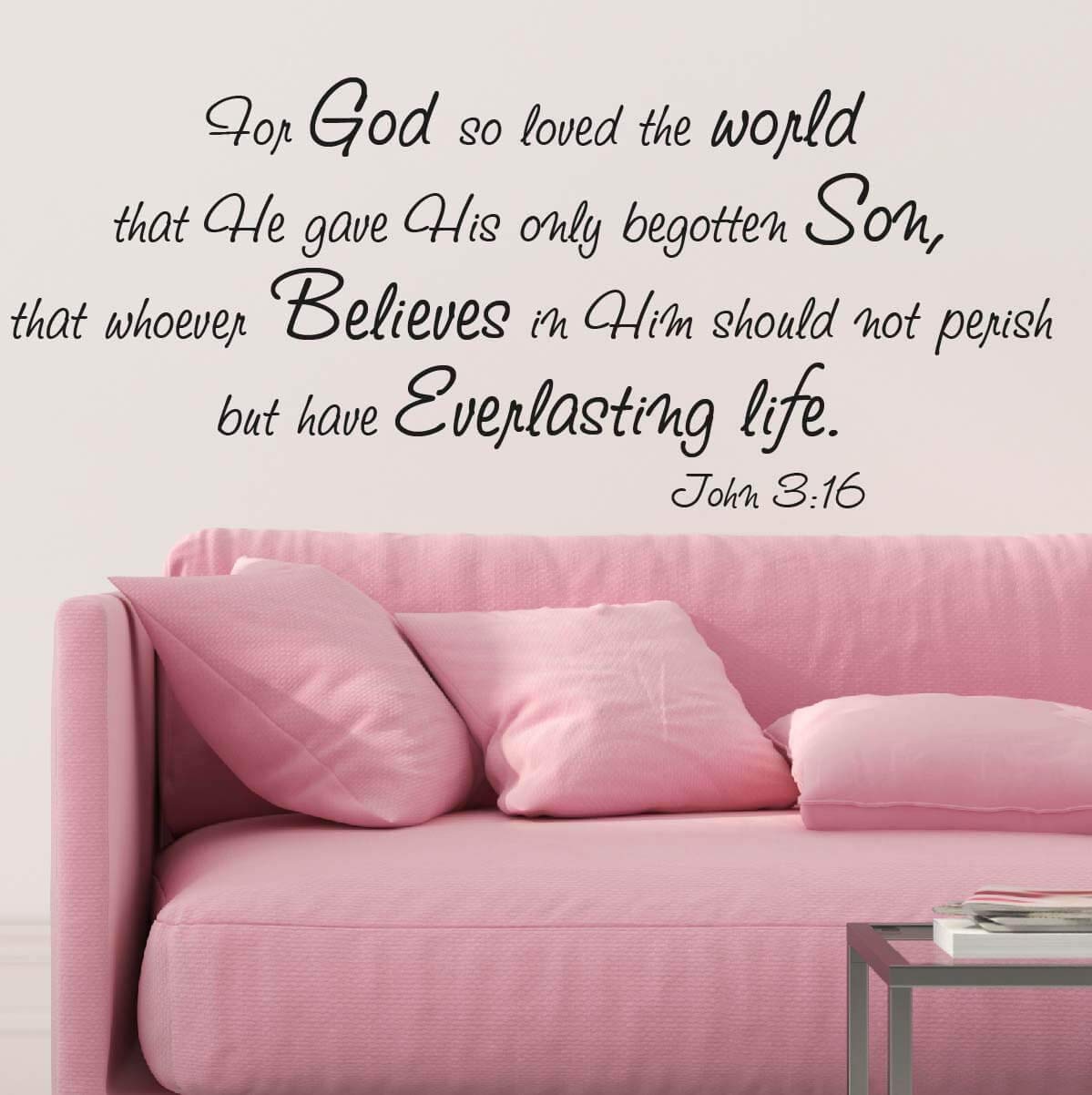 For God So Loved The World Wall Decal Quote Religious - Studio Couch - HD Wallpaper 