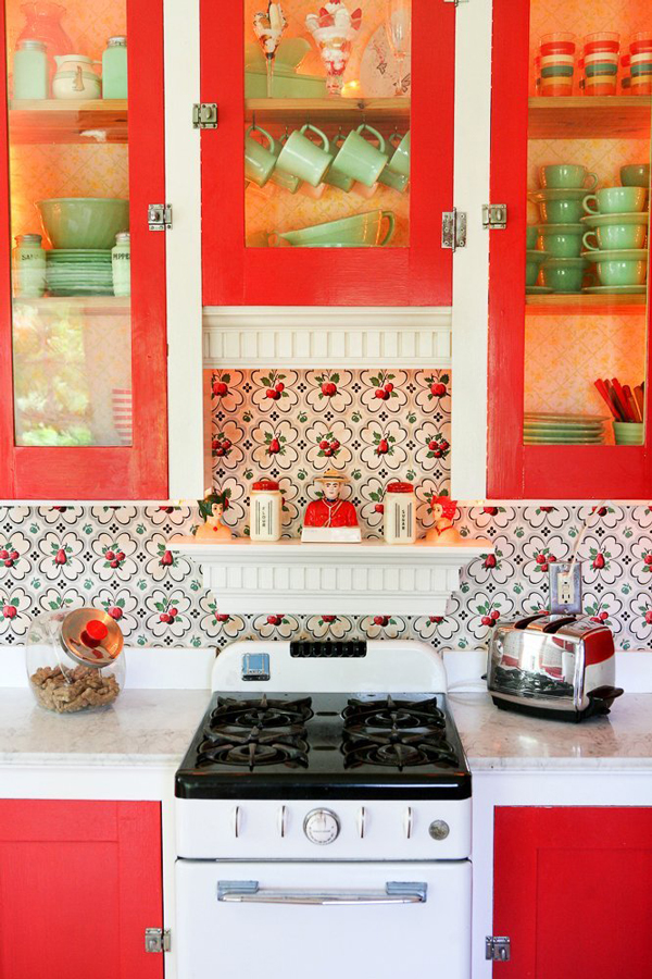Kitchen Backsplashes - Wallpaper - Green And Red Kitchen Country - HD Wallpaper 