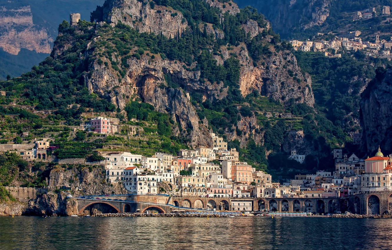 Photo Wallpaper City, Sea, Landscape, Italy, Amalfi, - Italy Cliff Buildings - HD Wallpaper 