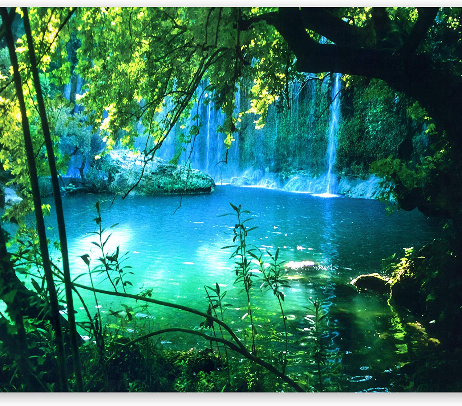 Tropical Waterfall Lagoon Forest - HD Wallpaper 