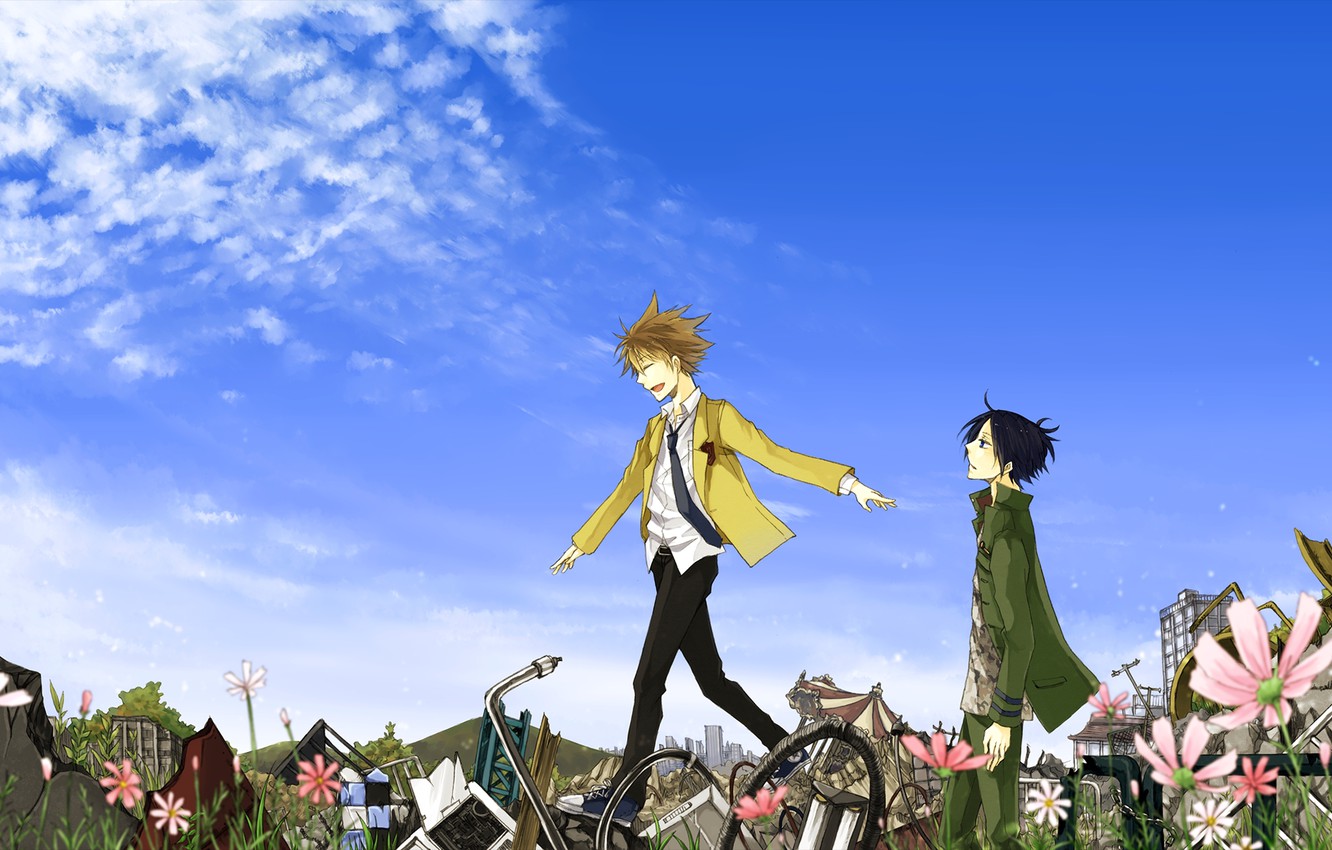 Photo Wallpaper The Sky, Cirrus Clouds, Guys, Katekyo - Cartoon - HD Wallpaper 