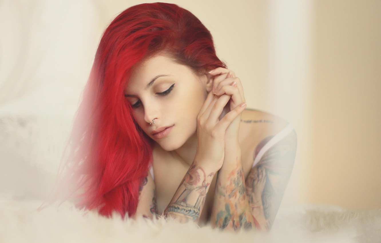 Photo Wallpaper Piercing, Models, Red Hair, Tattoos, - Andreea Rosse Suicide Gilr - HD Wallpaper 
