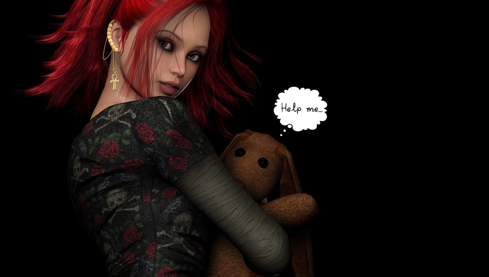 The Dark Background, Red Hair, Toy, Girl, Piercing - Wallpaper - HD Wallpaper 