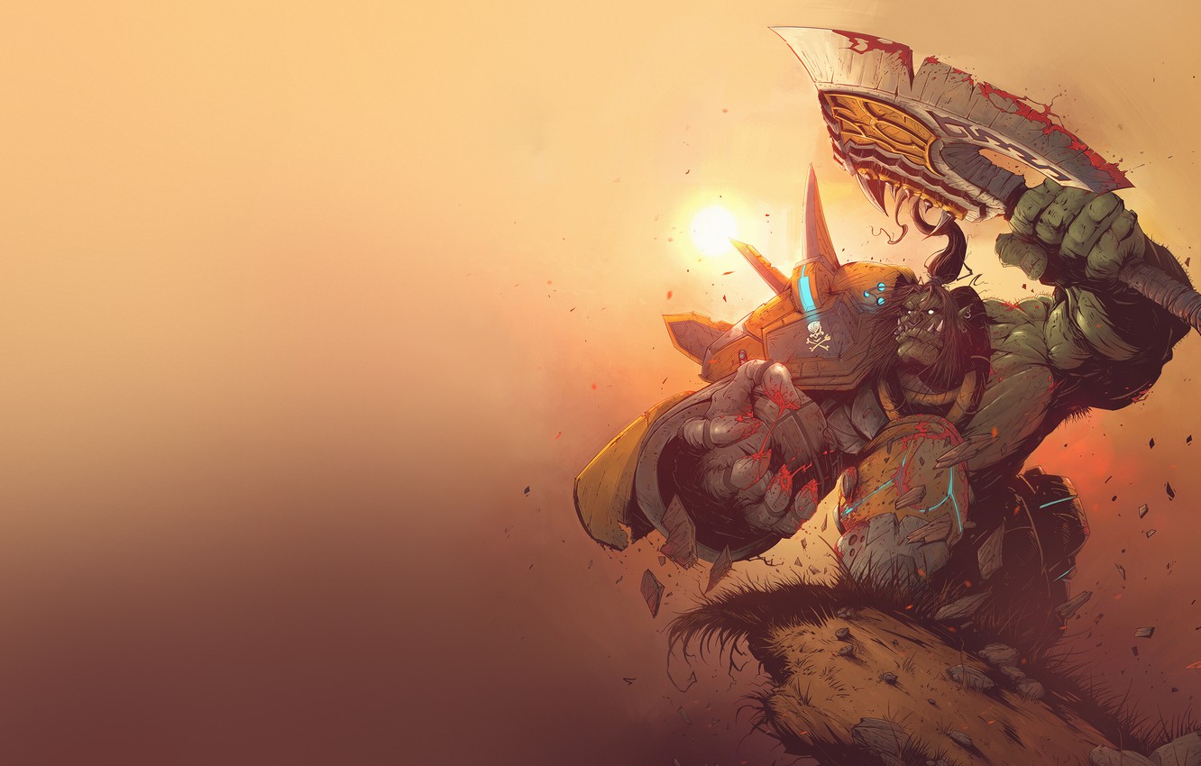Photo Wallpaper The Sun, Minimalism, Axe, Wow, Fantasy, - Minimalist Warcraft Desktop - HD Wallpaper 