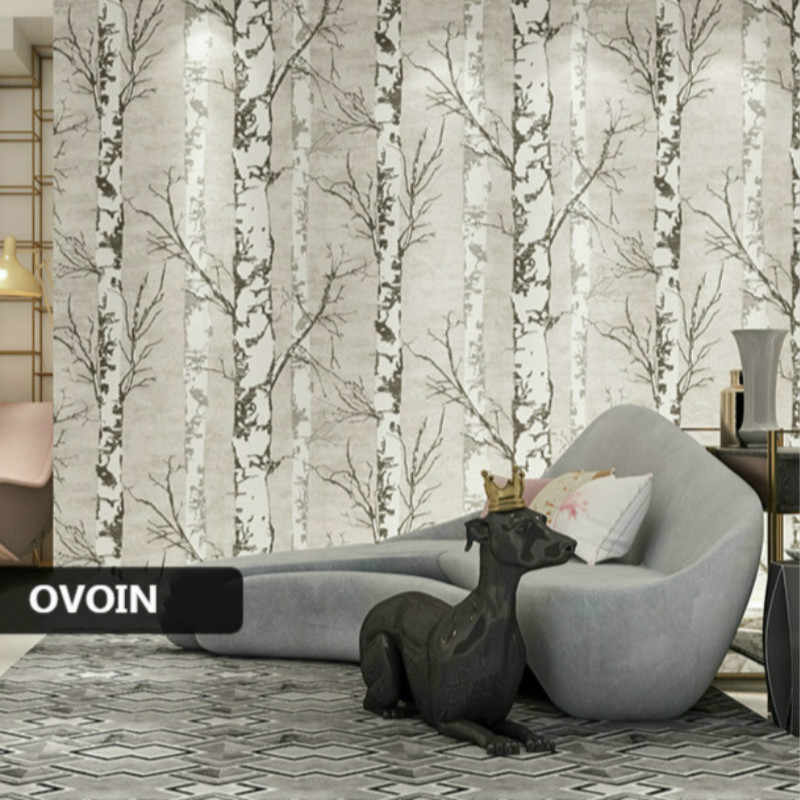 White 3d Forest Birch Tree Wallpaper Modern Vintage - Черно Белые 3d Деревянные Обои В Скандинавском Стиле - HD Wallpaper 