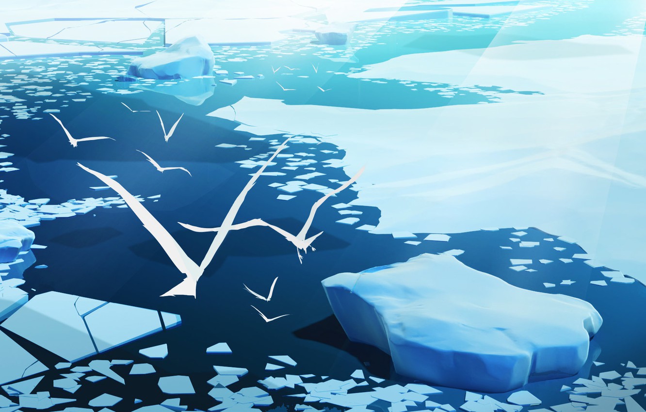 Photo Wallpaper Water, Winter, Sea, Snow, Birds, Ice, - Arctic - 1332x850  Wallpaper 
