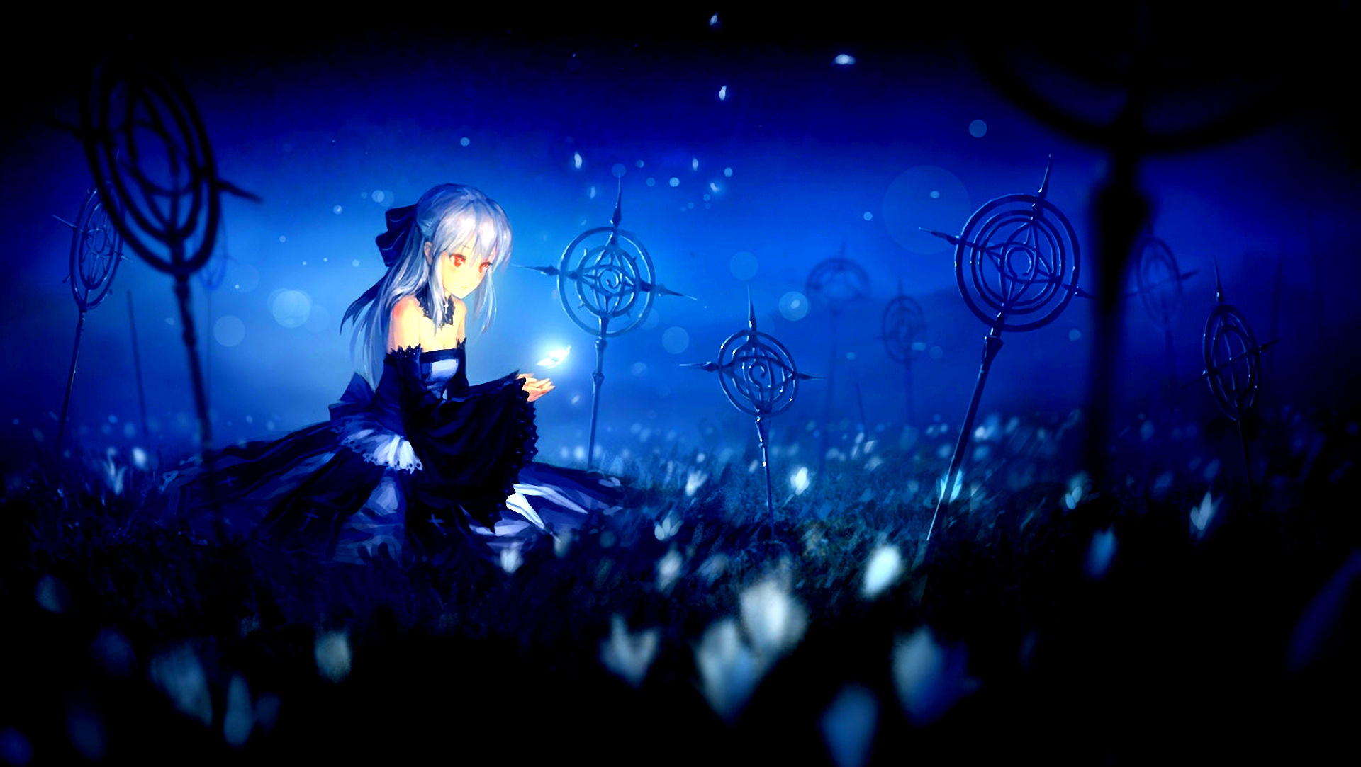 Pixiv Fantasia Wallpaper - Sad Girl In Sky - HD Wallpaper 