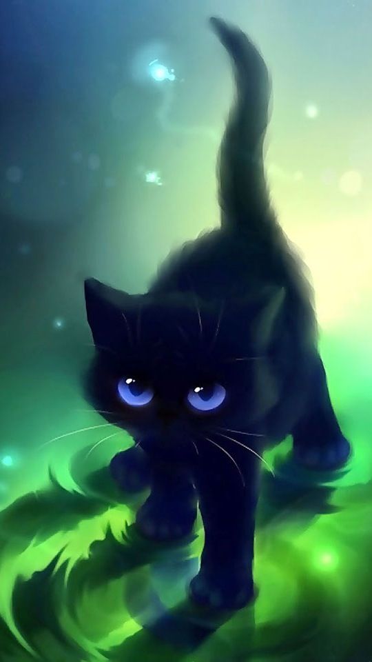 Cat Wallpaper Iphone - Beautiful Anime Black Cat - HD Wallpaper 
