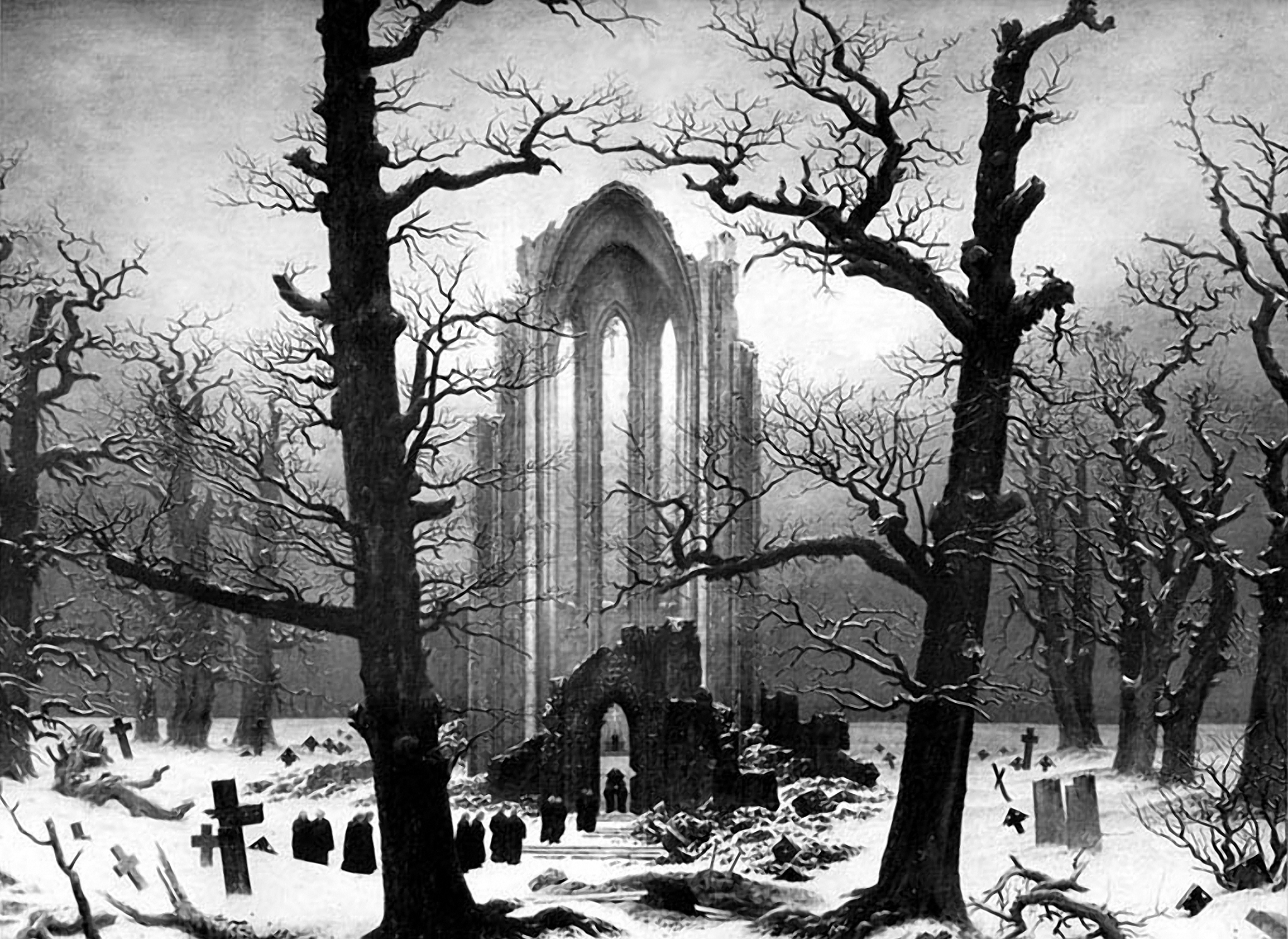 Nice Wallpapers Nosferatu 2307x1681px - Cloister Cemetery In The Snow Caspar David Friedrich - HD Wallpaper 