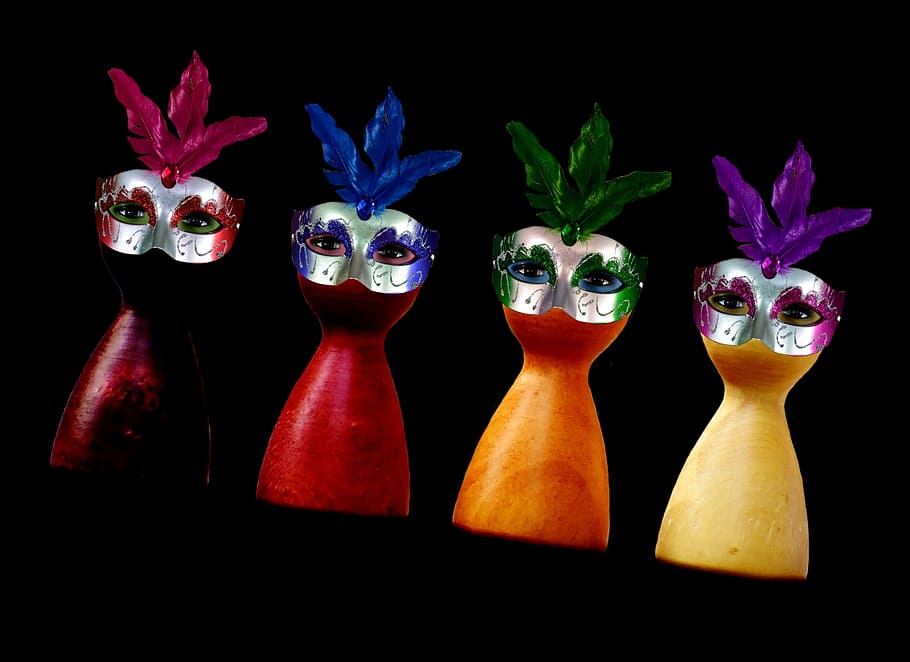 Four Assorted Face Masks Illustration On Black Surface, - Figurine - HD Wallpaper 