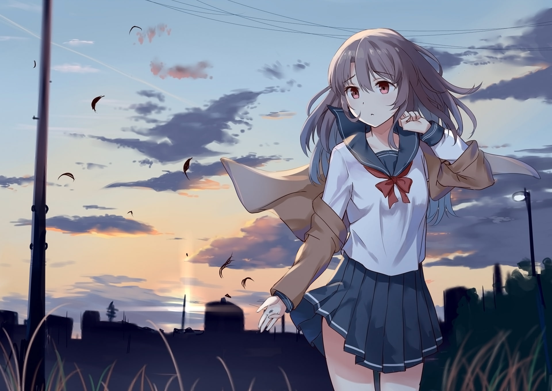 Anime Girl In School Uniform - HD Wallpaper 