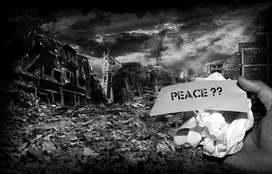 Peace Illustration, War, Warzone, Refugees, Pain, Helplessness, - Terrorism  Black And White - 910x583 Wallpaper 