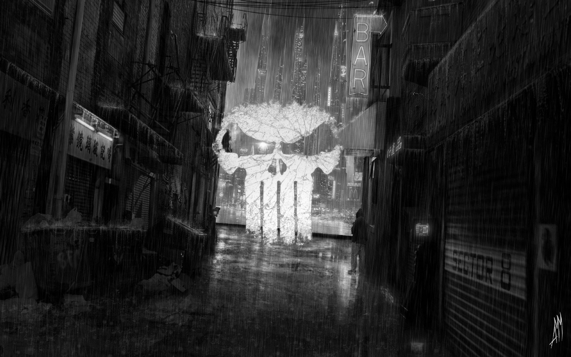 1920x1200, Punisher War Zone Skull Wallpaper By Deniz2415 - Rainy City At Night - HD Wallpaper 
