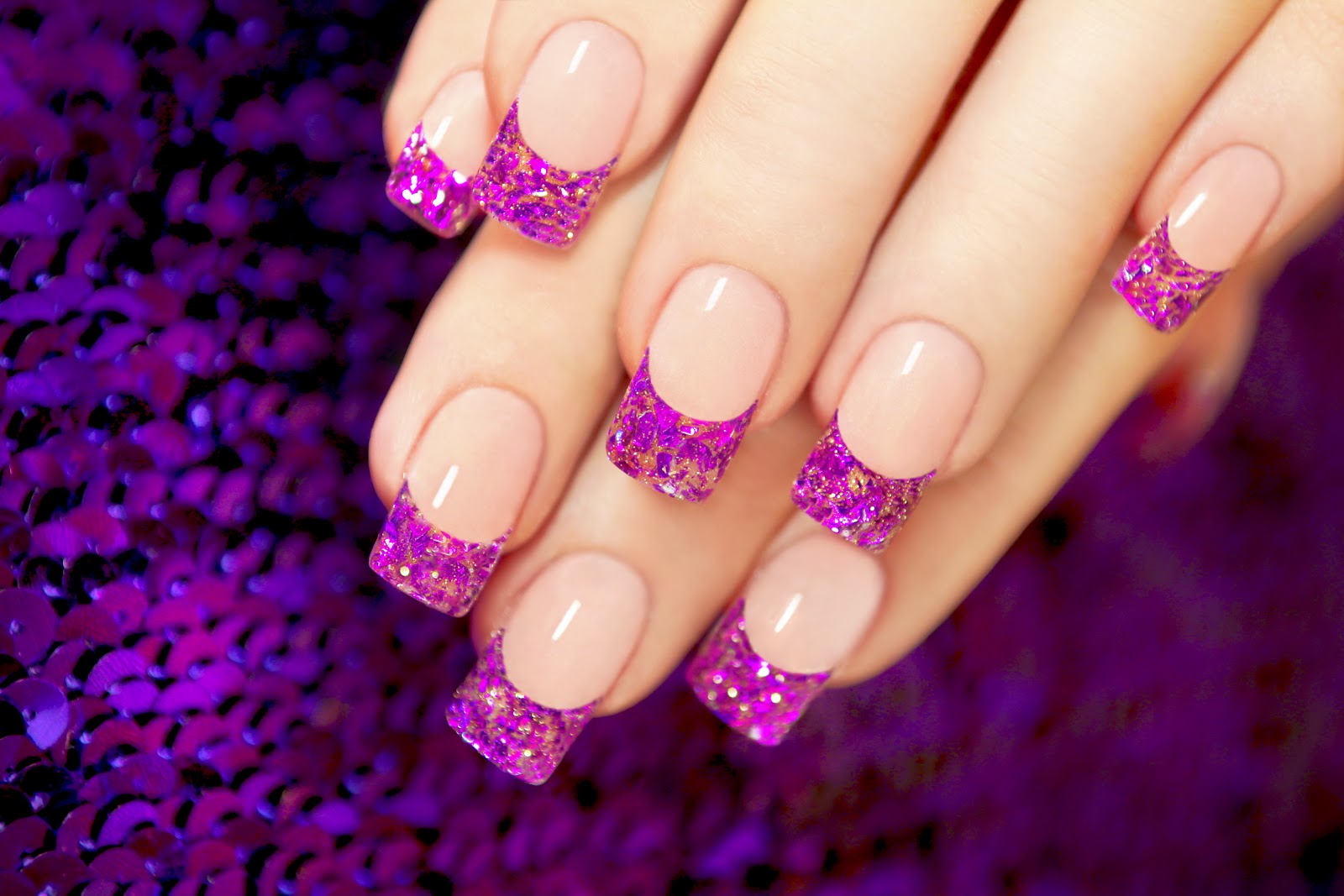 Purple Glitter French Manicure - HD Wallpaper 