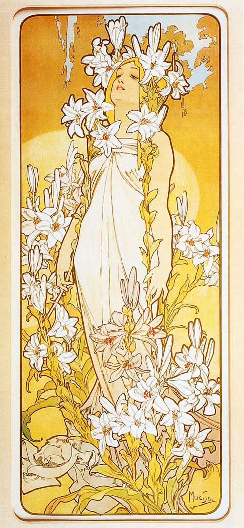 The Flowers Lily - Alphonse Mucha Lily - HD Wallpaper 