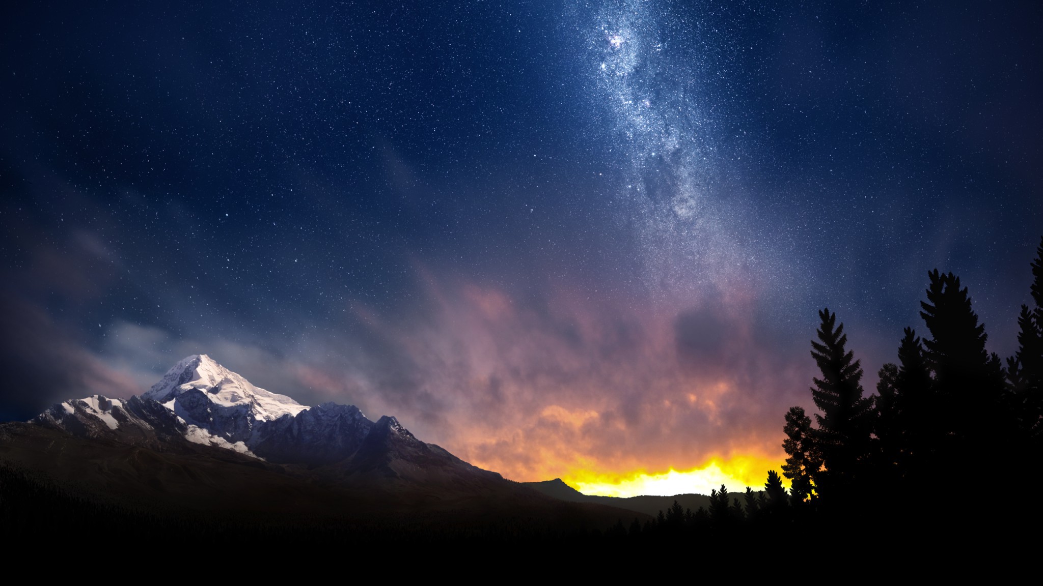 Rainier National Park At Night Wallpaper - HD Wallpaper 