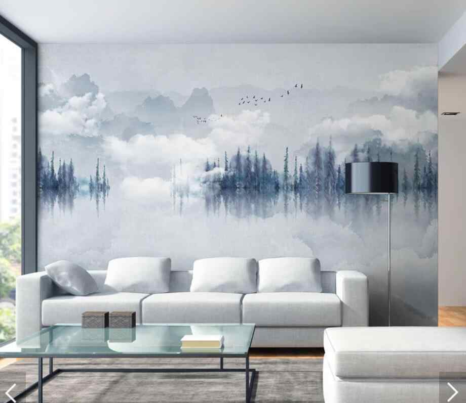 Nordic Mountain Misty Tree Wallpaper 3d Wall Mural - Mountain Mural Bedroom - HD Wallpaper 