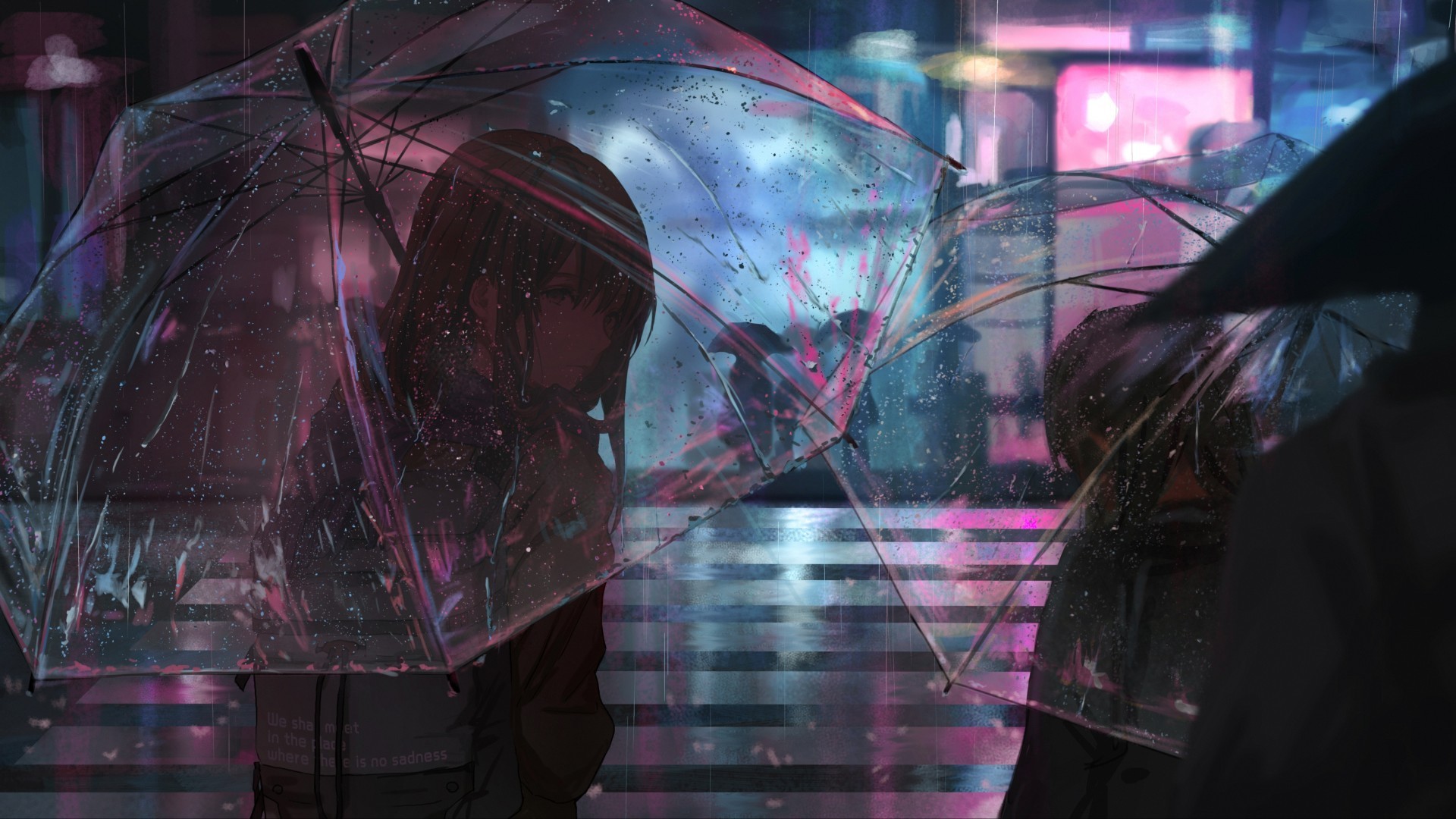 Anime Girl, Thriller, Night, Umbrella, Raining, Road, - Anime Rain - HD Wallpaper 