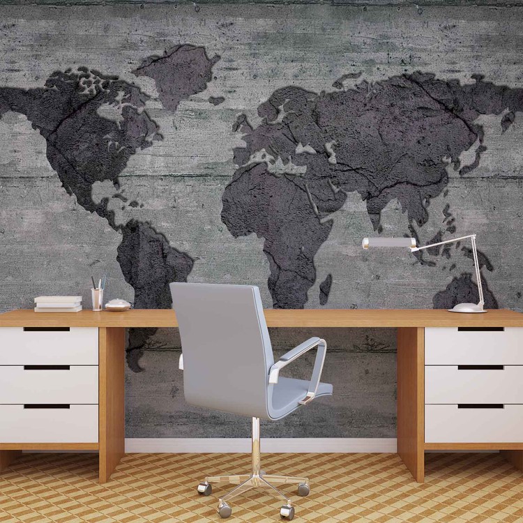 World Map Concrete Texture Wallpaper Mural - Vliestapete Fototapete Weltkarte Schwarz Weiß - HD Wallpaper 