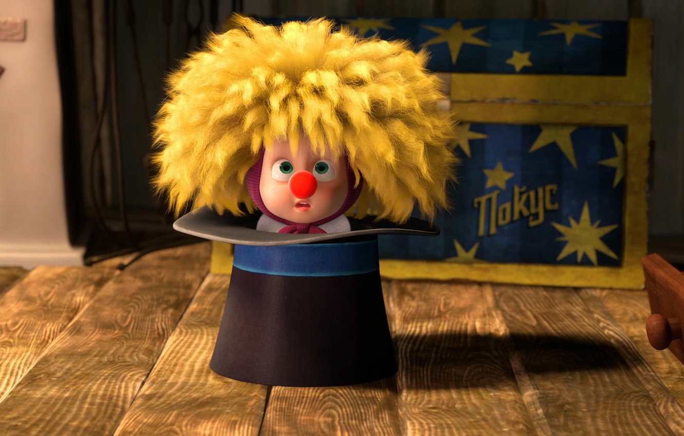 Photo Wallpaper Clown, Cylinder, Yellow Hair, Masha - Masha And The Bear Clown - HD Wallpaper 