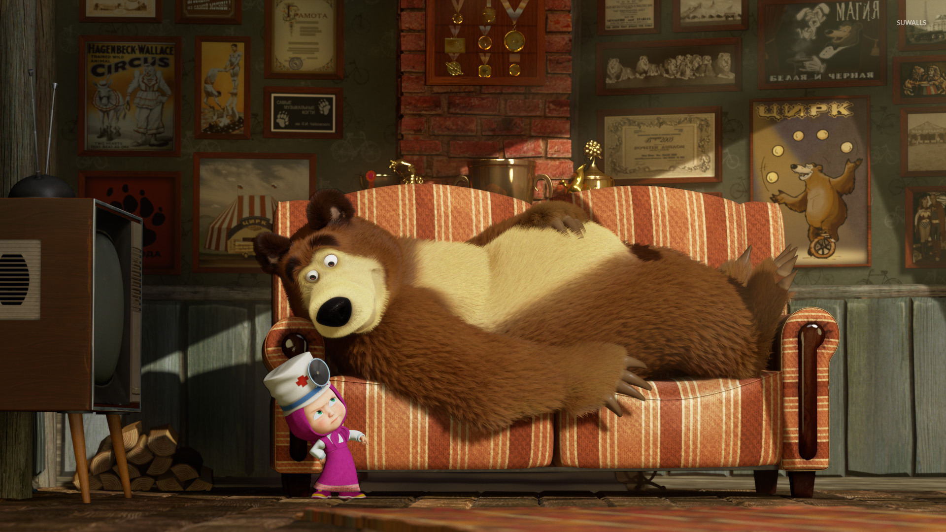 Masha And The Bear Sick - HD Wallpaper 