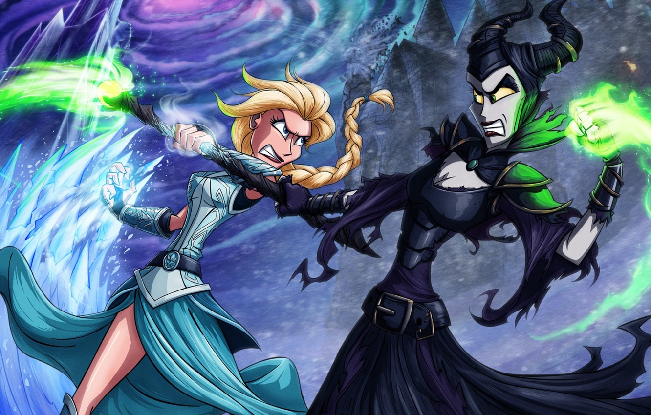 Photo Wallpaper Frozen, Disney, Elsa, Elsa, Maleficent, - Elsa Vs Maleficent - HD Wallpaper 
