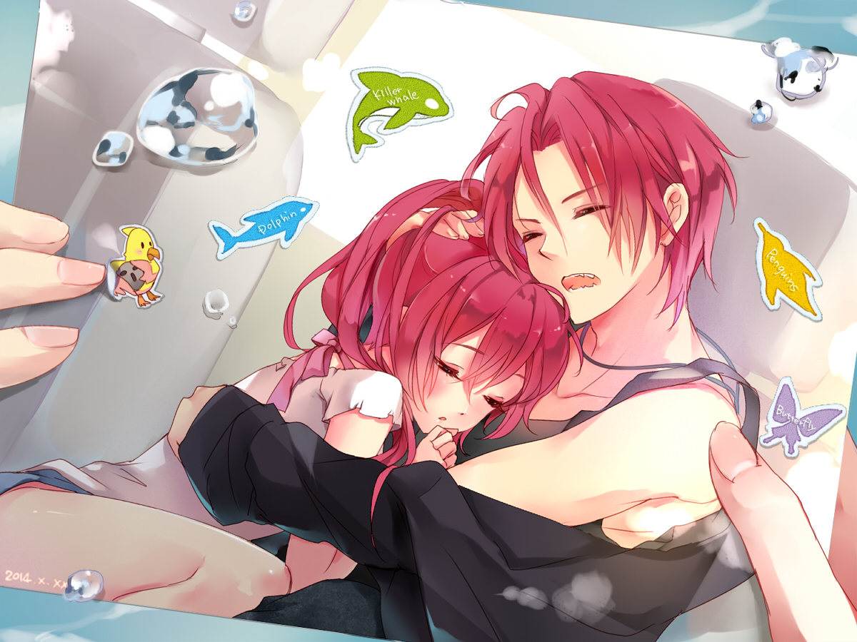 Blush Bubbles Free Hug Male Matsuoka Gou Matsuoka Rin - Anime Brother And Sister Hugging - HD Wallpaper 