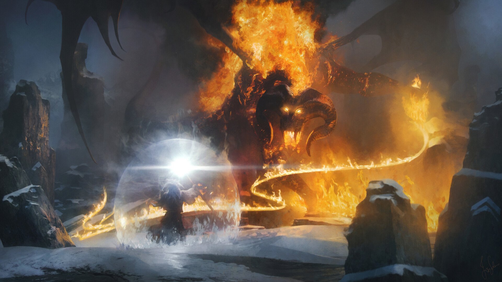 Balrog Vs Gandalf Wallpaper 4k - HD Wallpaper 
