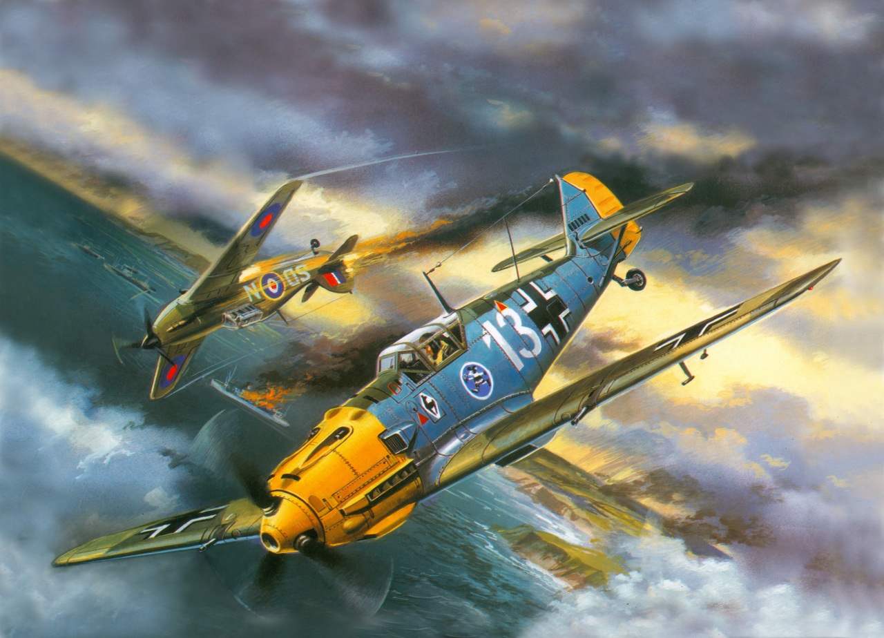 Spanish Landfill Luftwaffe - Messerschmitt Bf 109e Painting - HD Wallpaper 